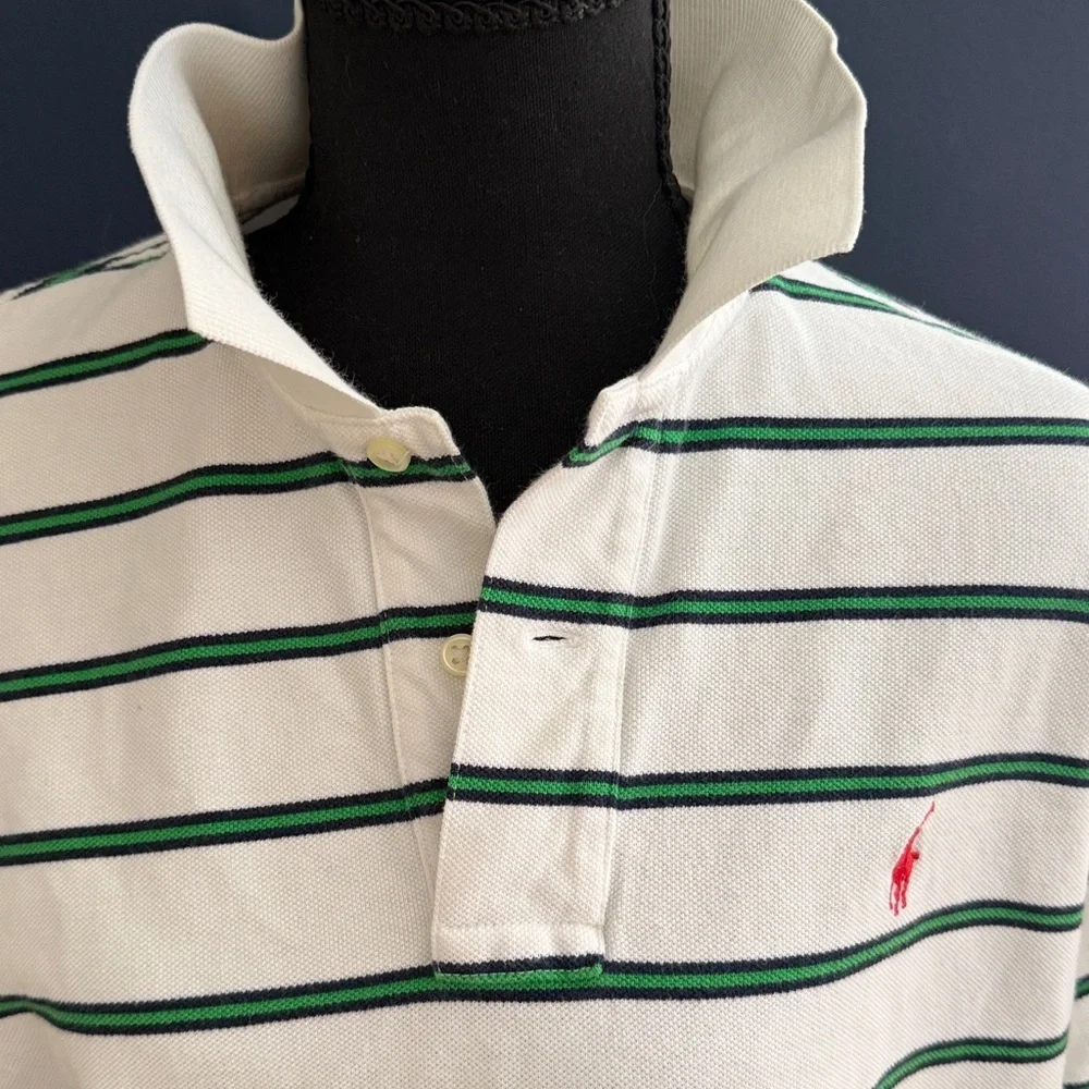 Polo Ralph Lauren White Green Stripe Polo Shirt Men’s Large Classic Fit